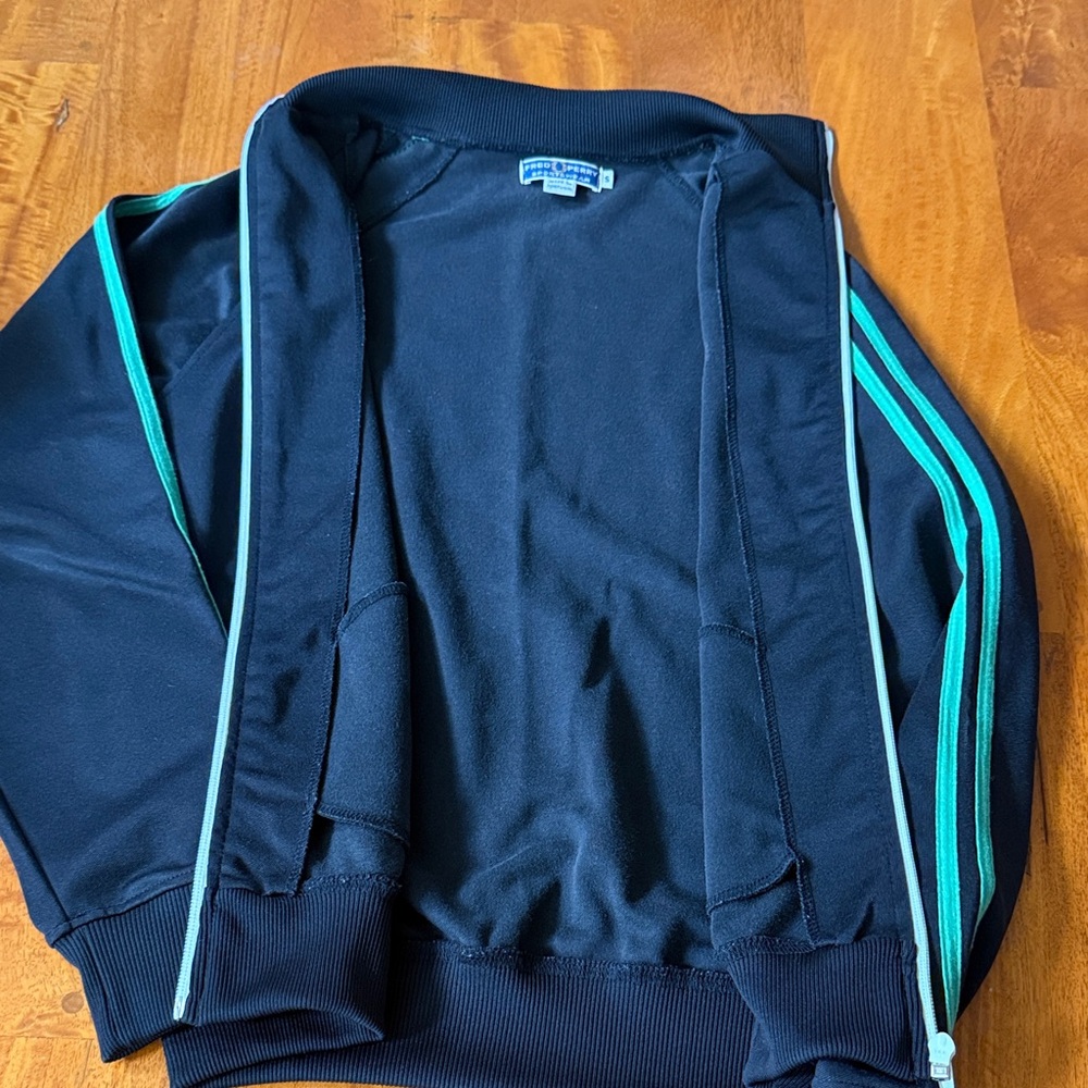 Fred Perry Black Track Jacket with Teal Green Stripes - Picture 4 of 7